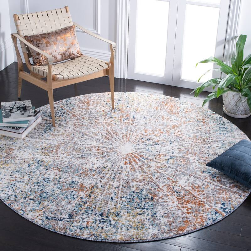SAFAVIEH Aston Nedea Abstract Burst Rug - 6'7" Round - Ivory/Navy