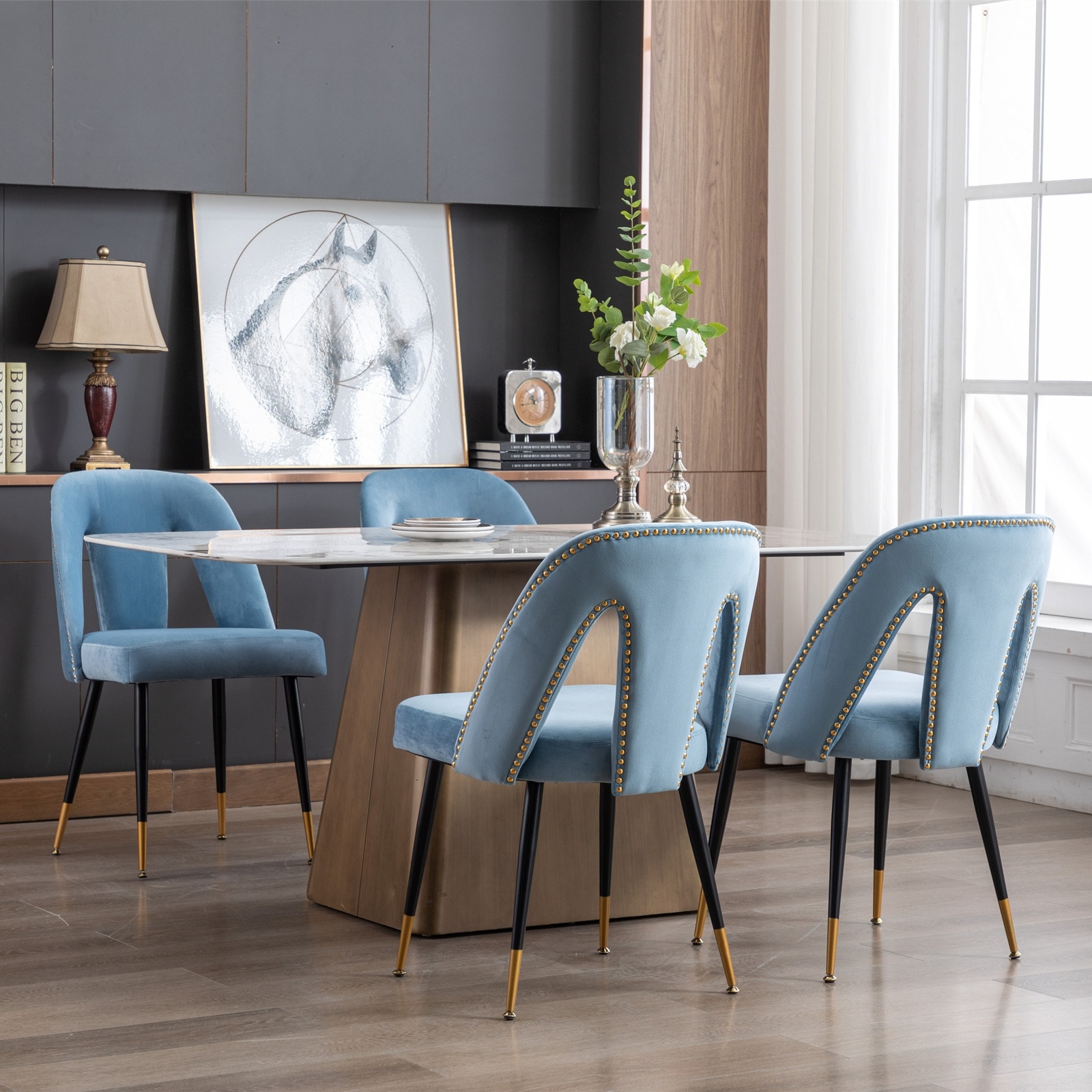 Velvet Upholstered Dining Chair with Nailheads Set of 2 Bed