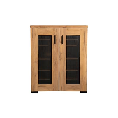 38 Inch Accent Cabinet Chest, 5 Adjustable Shelf Units, Golden Oak Brown - 31.5" x 15" x 37.75"