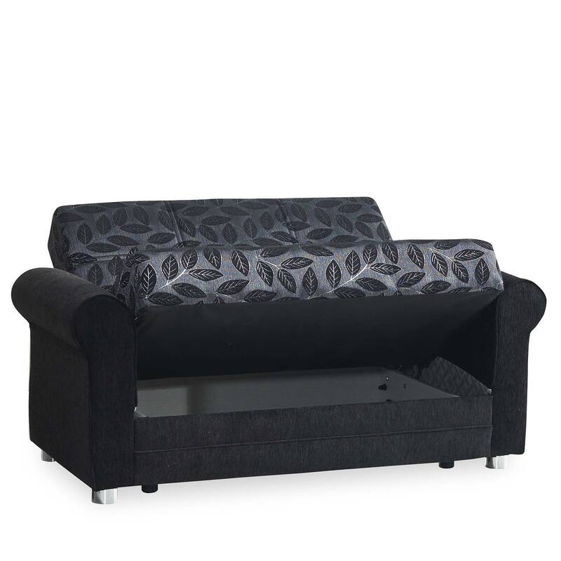 Collection Upholstered Convertible Loveseat With Storage - Black,Metallic Grey