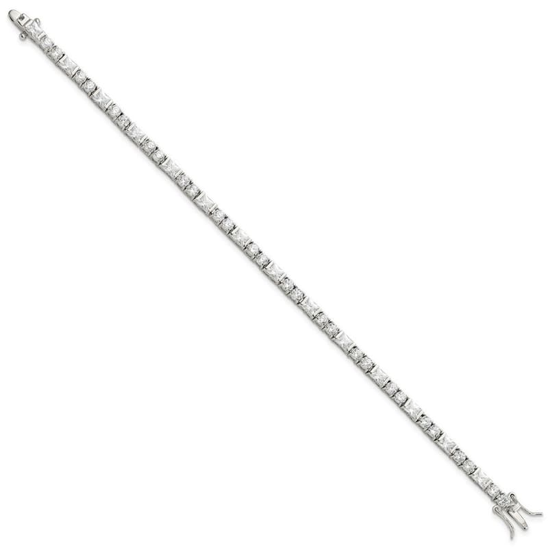 Curata 925 Sterling Silver Solid Polished Open back Safety clasp Box Catch Closure CZ Cubic Zirconia Simulated Diamond Bracelet