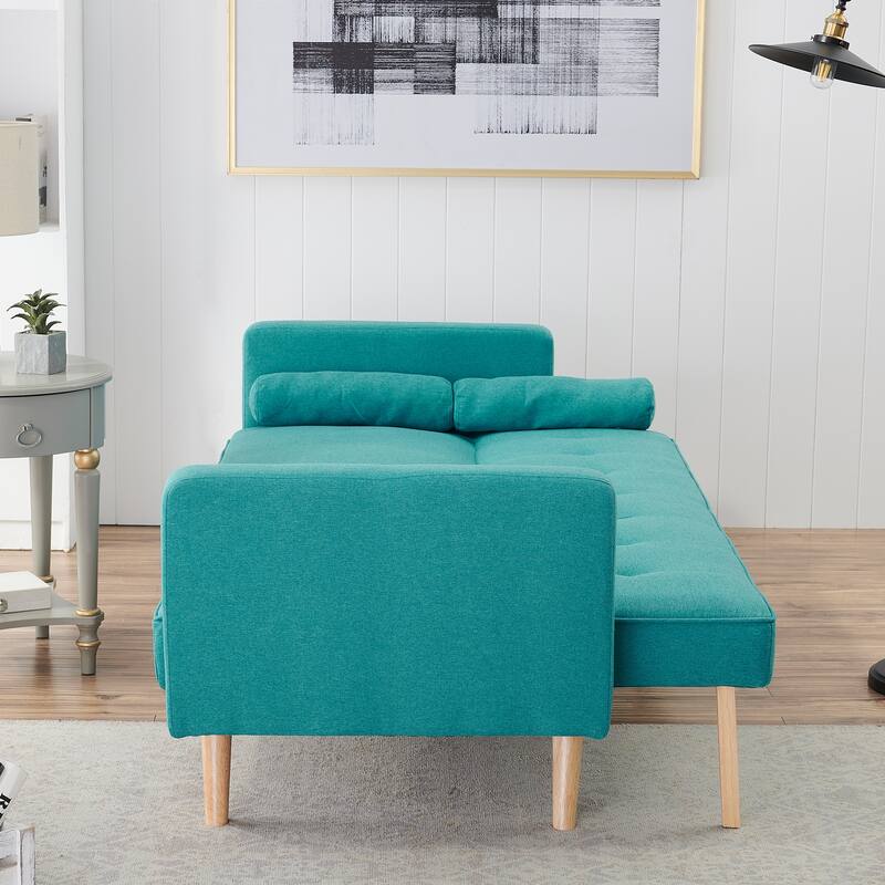 Blue Double Corner Folding Loveseat Sofa Bed, Convertible Retro