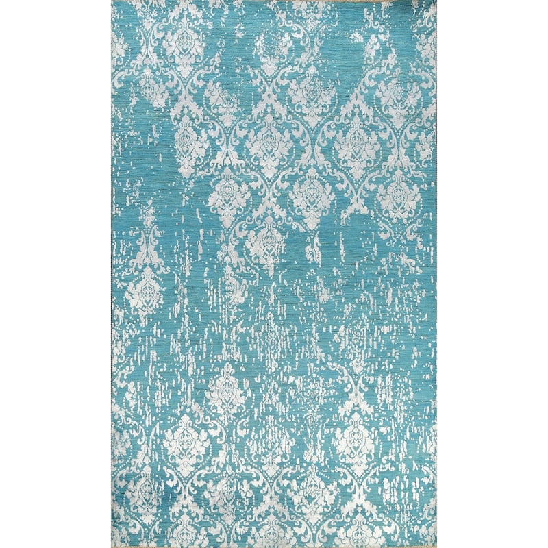 Wool/ Silk Vegetable Dye Distressed Versace Oriental Area Rug Handmade - 6'1" x 9'1"