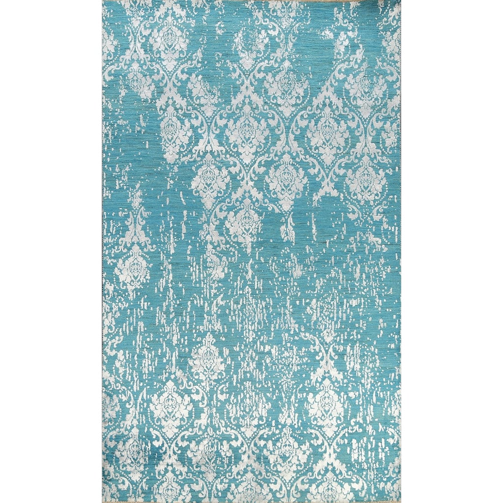 Wool/ Silk Vegetable Dye Distressed Versace Oriental Area Rug Handmade - 6'1" x 9'1"