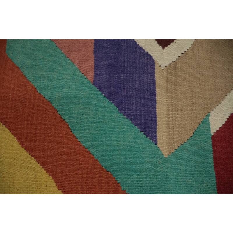 Hand Woven Oriental 100% Wool Carpet Southwestern Modern Multi-Colored Kilim Area Rug - 13' 10'' X 9' 7''