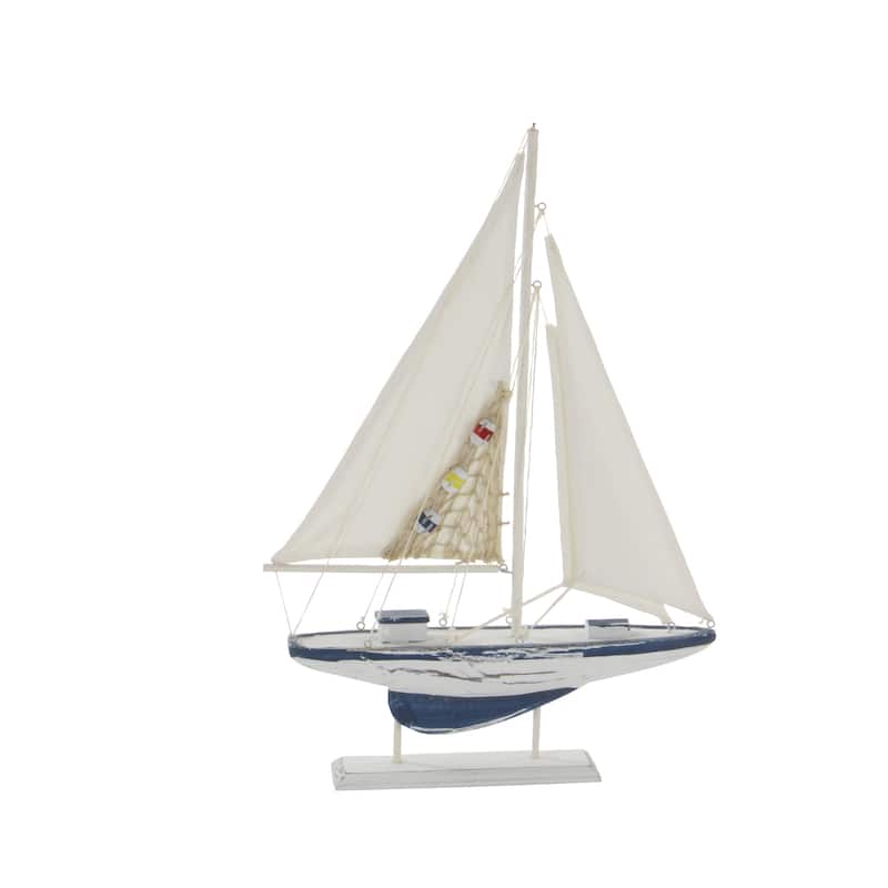 White Wood Handmade Sail Boat Decorative Sculpture (Set of 2)