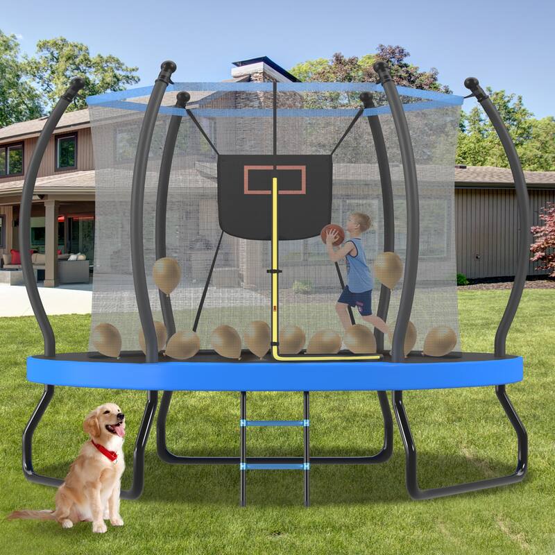 YC Pumpkin Trampoline - Ladder, Black Red - Blue - 120