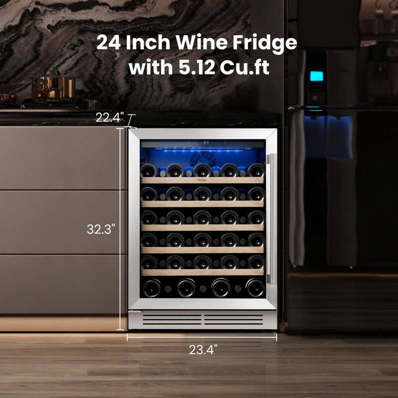 Yeego 23.4 in.52-Bottle Single Zone Wine Cooler Refrigerator Fridge with Built-In/Freestanding Design
