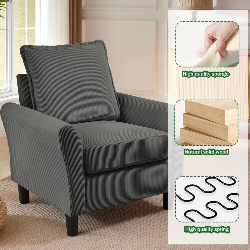 3 Pieces Corduroy Living Room Set with Sectional Sofa, Ottoman and Chair