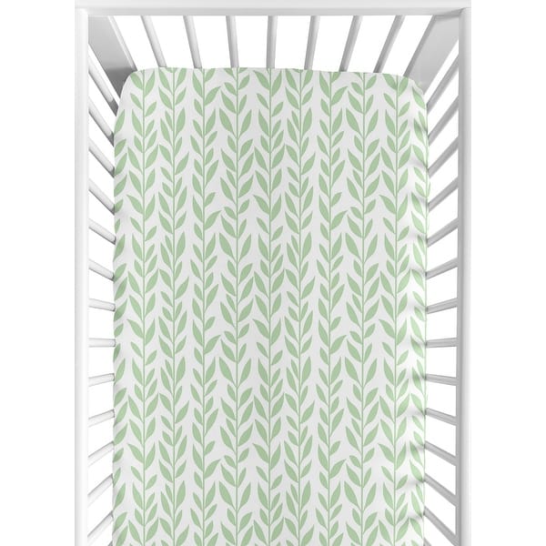 slide 2 of 6, Sweet Jojo Designs Green and White Leaf Floral Collection Girl Fitted Crib Sheet - Boho Farmhouse Sunflower Collection