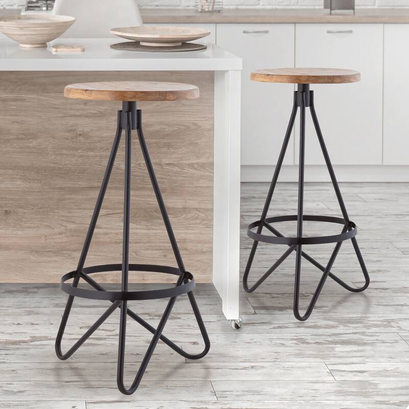 Hula 30" Modern Industrial Metal Backless Circular Bar Stool, by JONATHAN Y