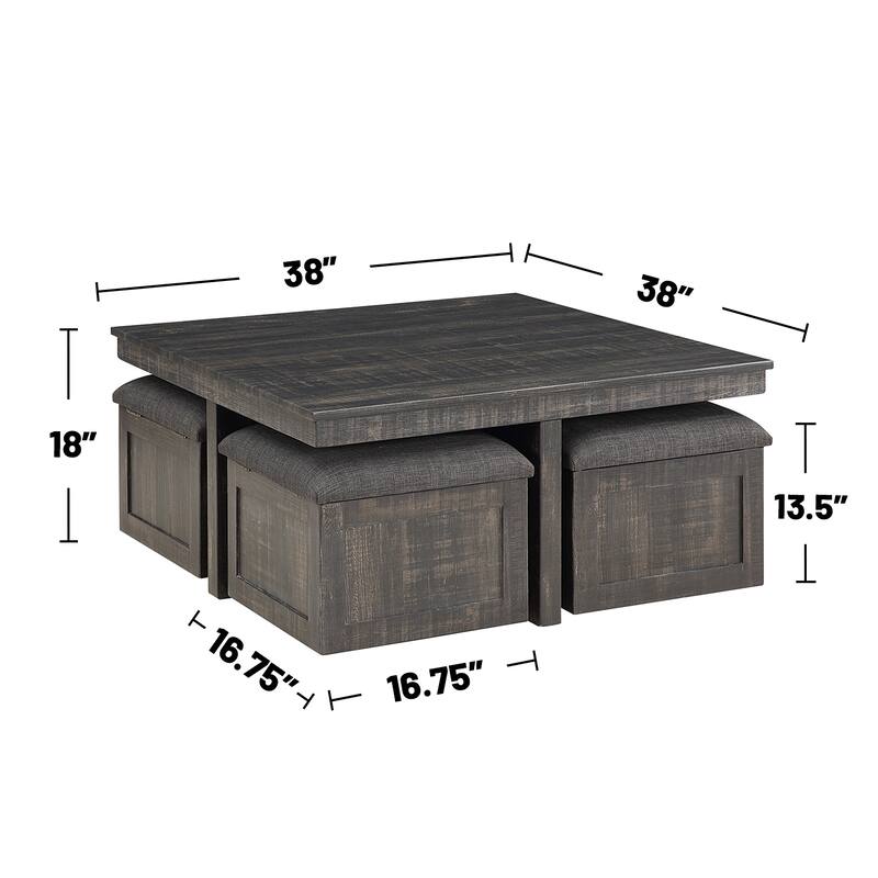 Square Coffee Table with 4 Storage Stools