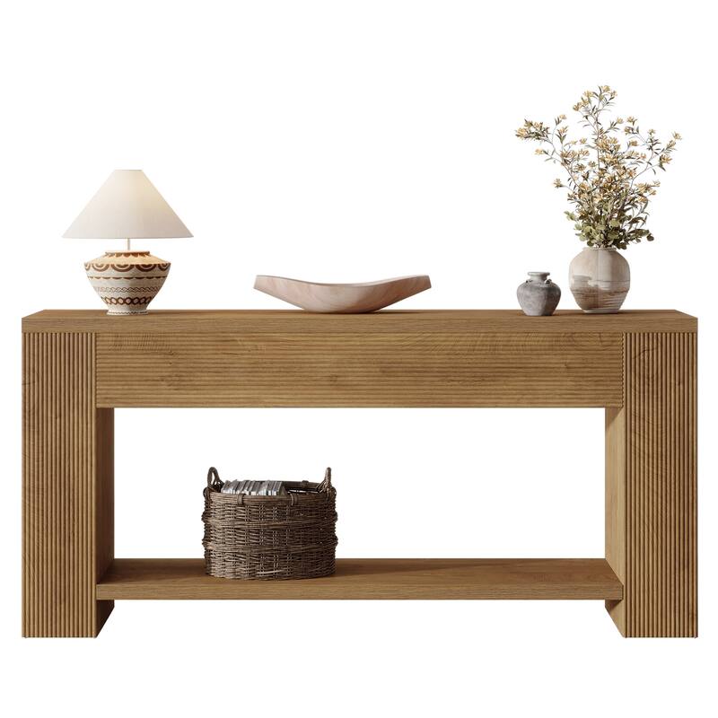 70.9-Inch Long Farmhouse Wooden Console Table wiht 2-tier Storage - 11.8" D x 70.86" W x 33.4" H