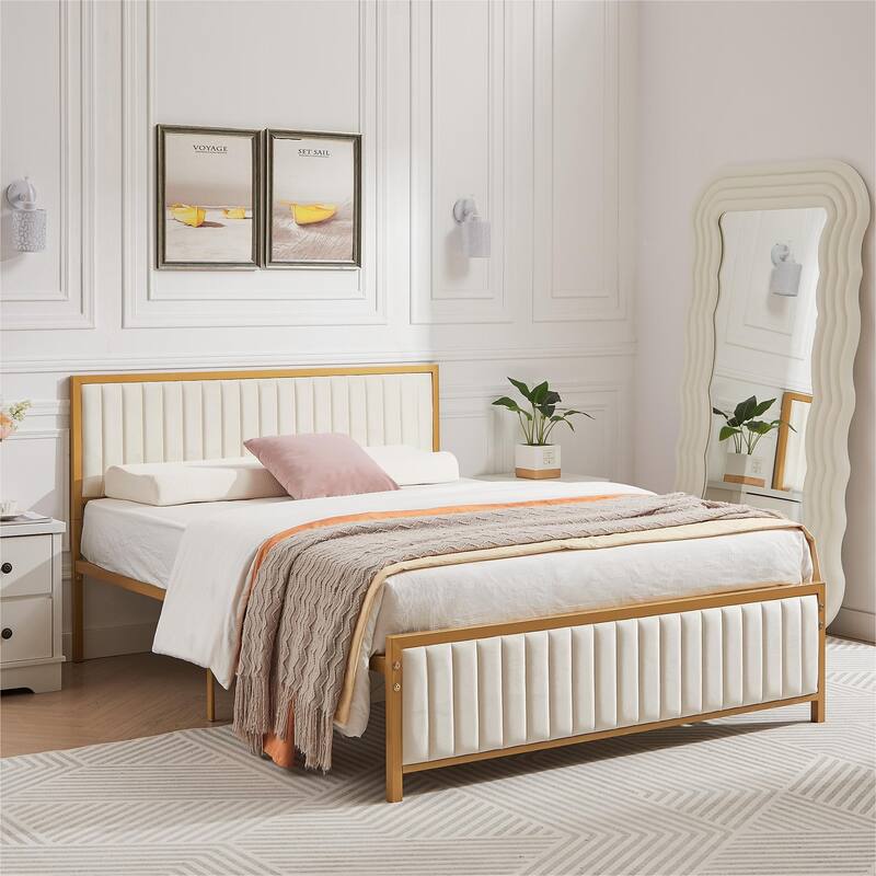 Javlergo Bed Frames with Upholstered Tufted Headboard and Footboard, Heavy Duty Steel Slats Platform, No Box Spring Needed