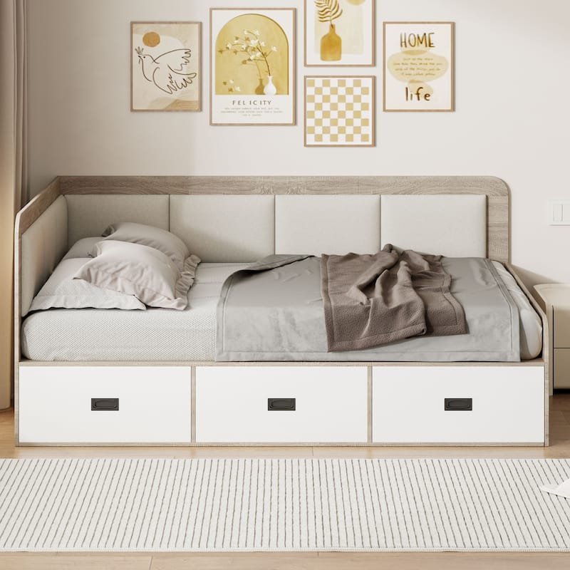 Modern Style Daybed with Three Drawers and Three Storage Compartments for Bedroom