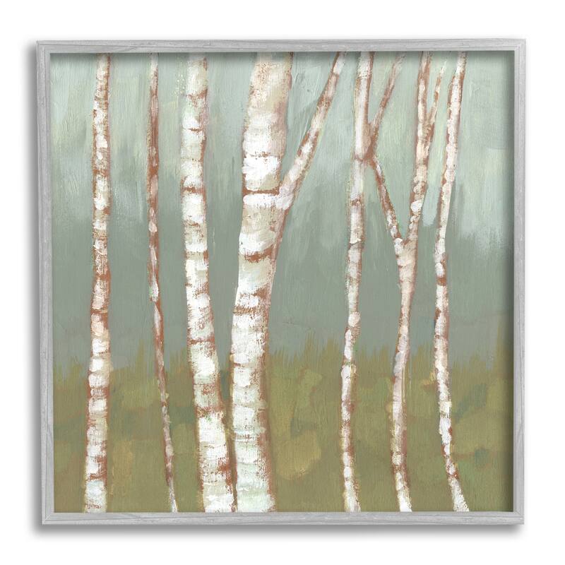 Stupell Contemporary Birch Tree Bark Soft Green Forest Landscape Framed Wall Art - 12 x 12 - Grey
