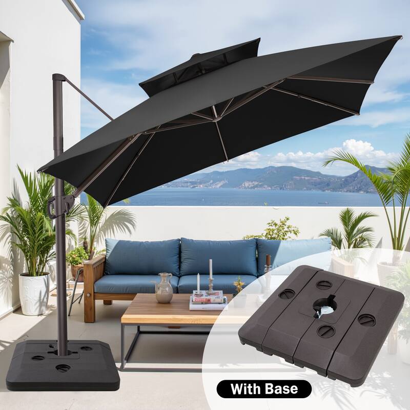 Crestlive Products 11 FT Square Patio Offset Cantilever Umbrella with Base - Black