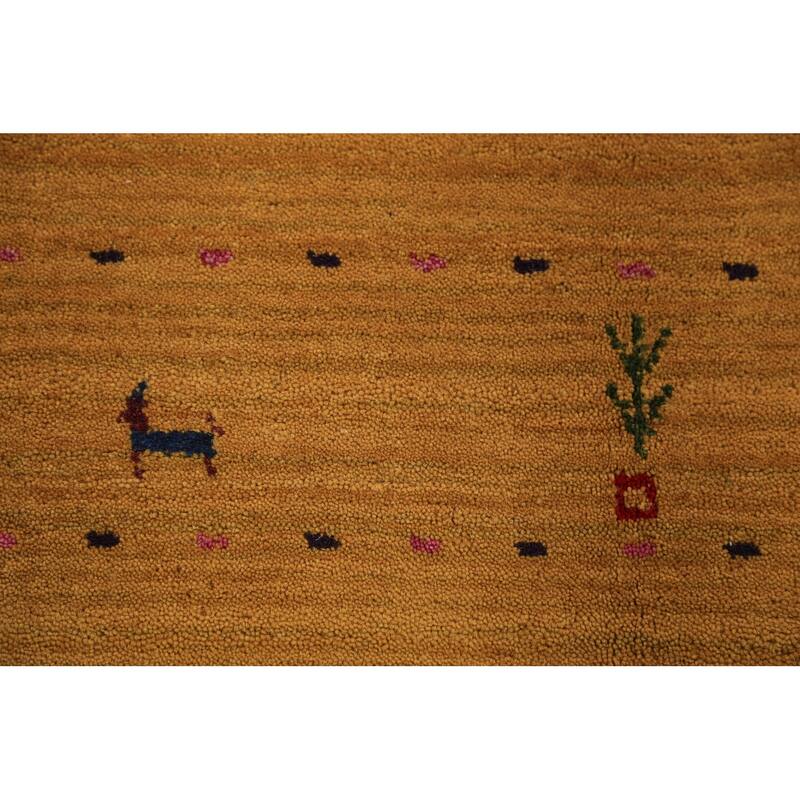 Tribal Gold Gabbeh Oriental Area Rug Hand-Knotted Wool Carpet - 5'5" x 7'7"