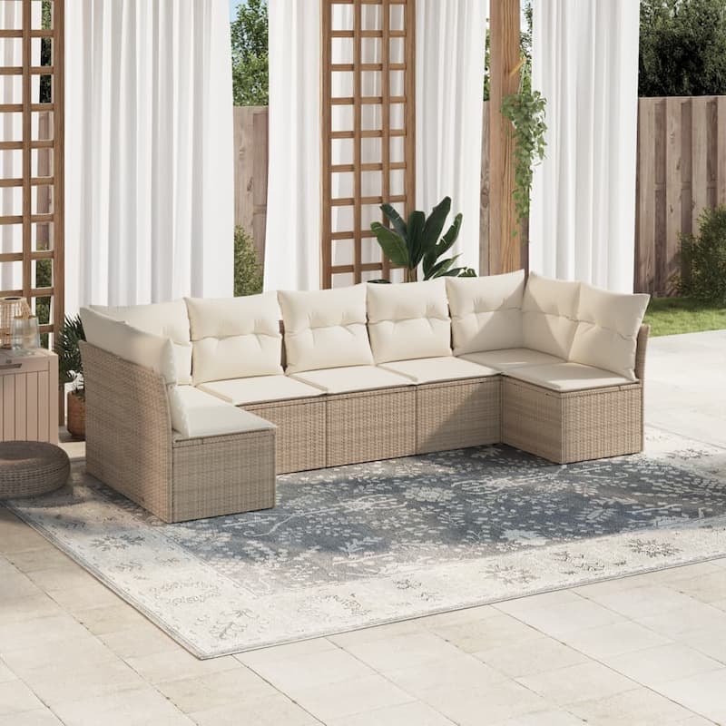 vidaXL Garden Sofa Set Beige PE rattan Large Modular Garden Sofa Set - 24.4 x 24.4 x 27.2