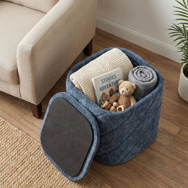 Square Diagonal Tufted Folding Storage Ottoman with Reversible Lid