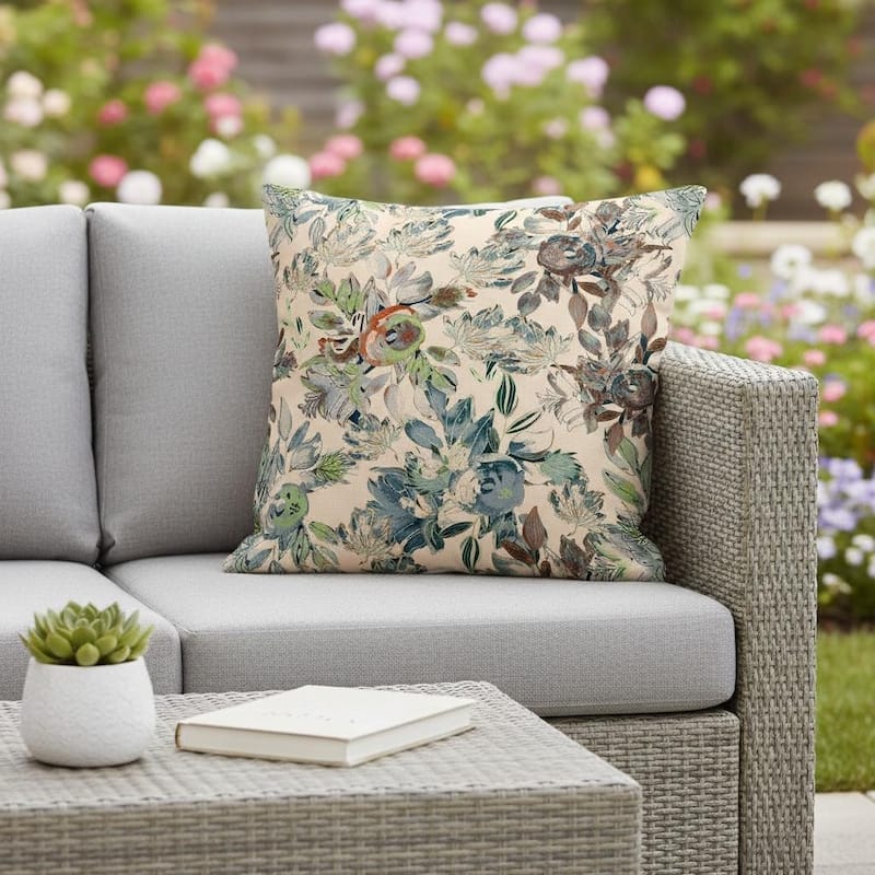HomeRoots Set of Two 16" X 16" Green and Brown Blown Seam Floral Indoor Outdoor Throw Pillow - 16.00' X '16.00' X '5.00 - Green/Brown - 16.00' X '16.00' X '5.00