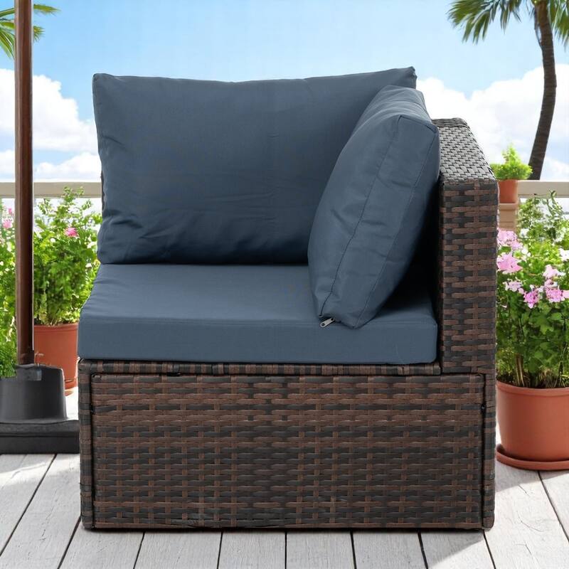 5-Piece Patio Furniture Set with PE Wicker Furniture set, Tempered Glass Table, Cushions with Zipper,Outdoor Furniture set