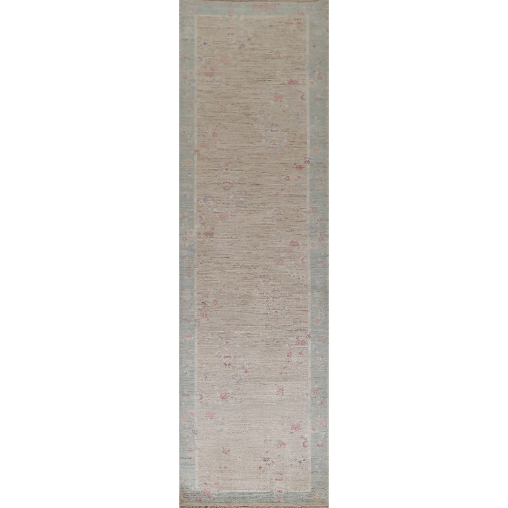 Vegetable Dye Art Deco Oriental Wool Runner Rug Hand-knotted Carpet - 2'10" x 11'7"