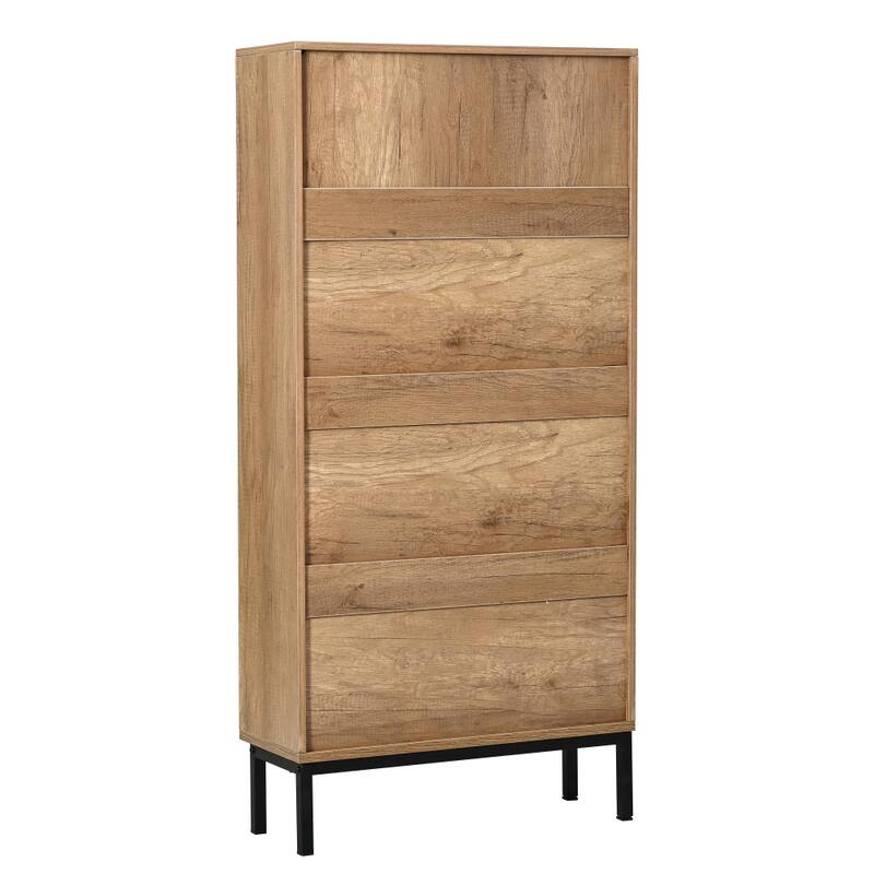 Freestanding 3 Flip Drawer Rattan Shoe Cabinet Organizer on Metal Legs - 3-Tier