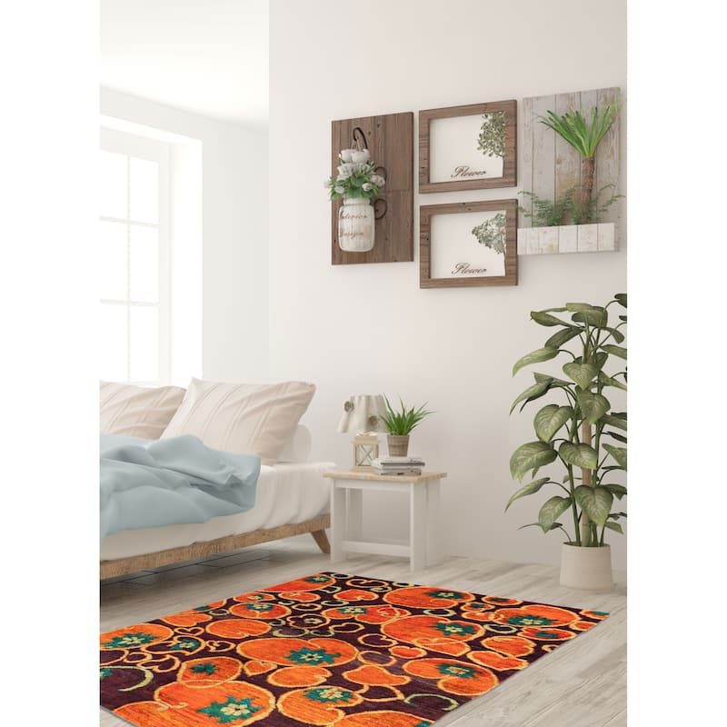 ECARPETGALLERY Hand-knotted Opulence Orange Silk, Wool Rug - 5'0 x 7'0