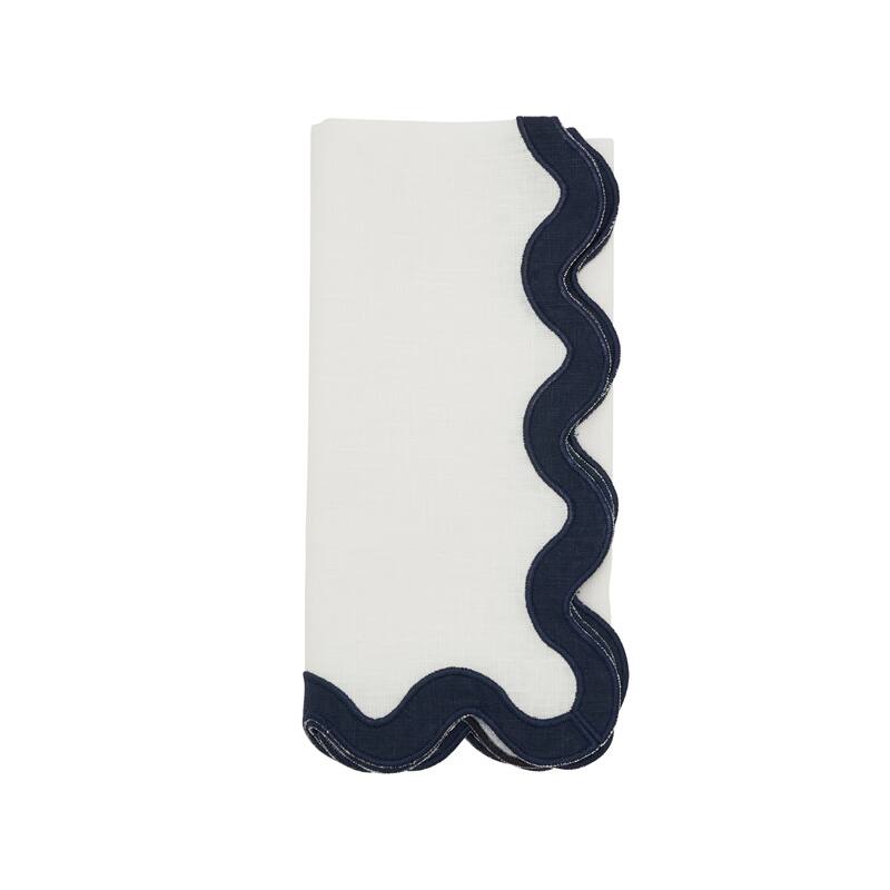 100% Linen Soft Hue Scallop Napkin (Set of 4) - 20"x20" - Midnight Blue