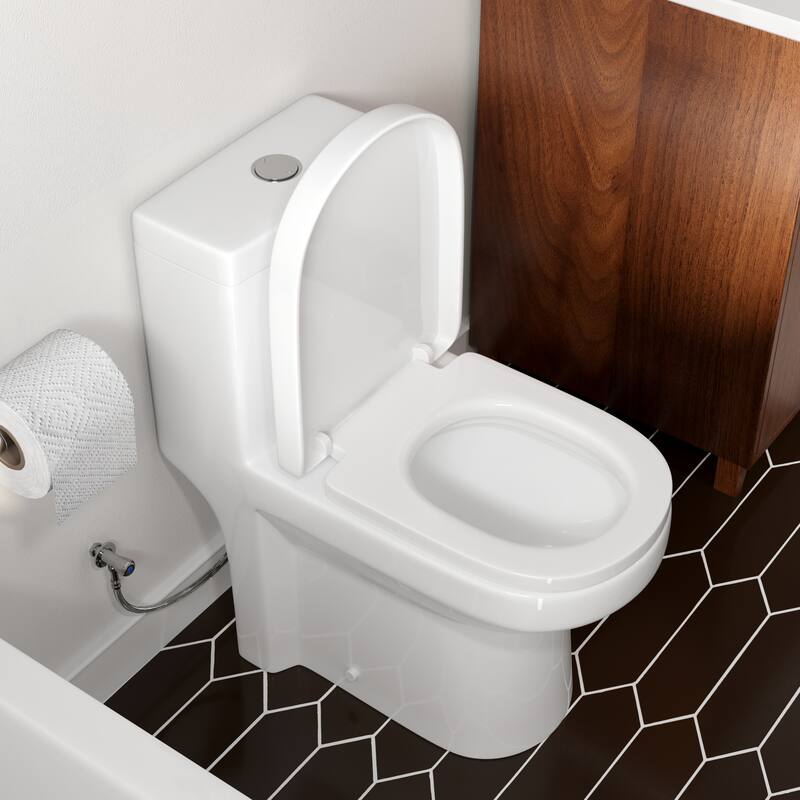 HOROW One-piece 0.8/1.28 GPF Dual Flush Round Toilet in White with Seat Included