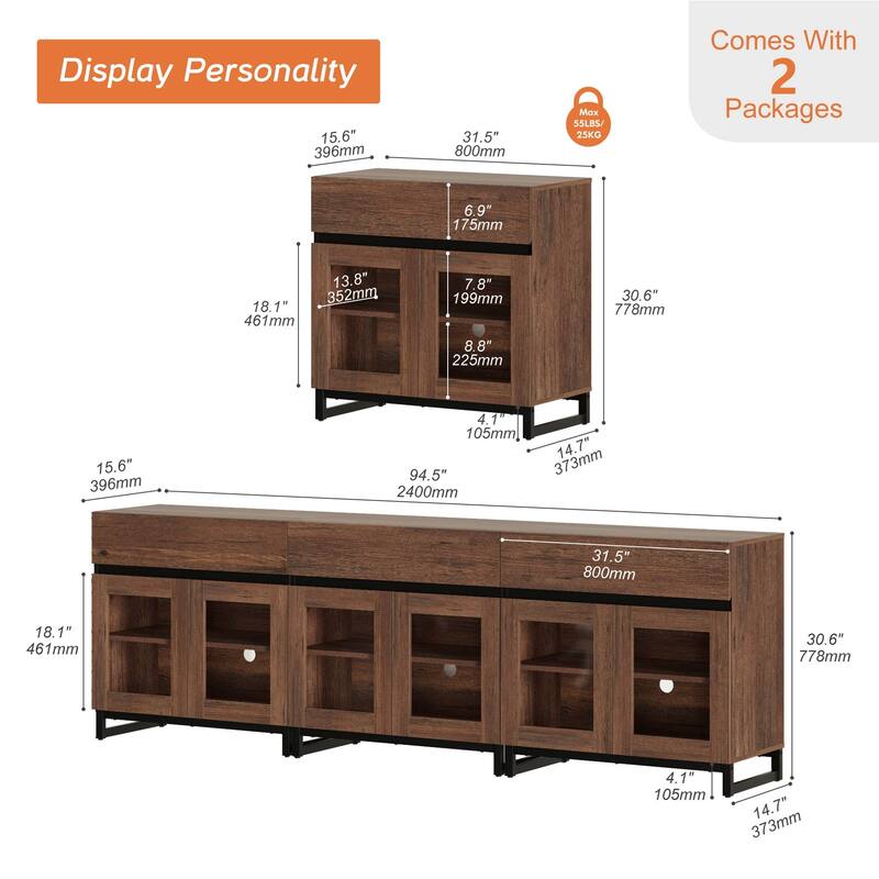 WAMPAT Multifunctional Sideboard Buffet Cabinets with 6 Glass Doors and Drawers, Modern Sideboard, Coffee Bar Storage Cabinet