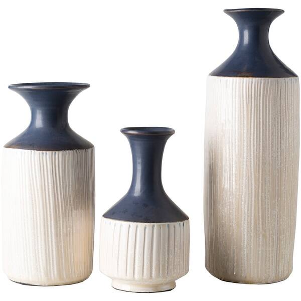 Set Of 3 White And Indigo Blue Decorative Vases 16 5 On Sale Overstock 28693642