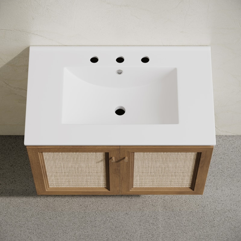 Classe 30" Wall-Mounted Bathroom Vanity In Brown Oak With Widespread Faucet Holes Vanity Top - 30