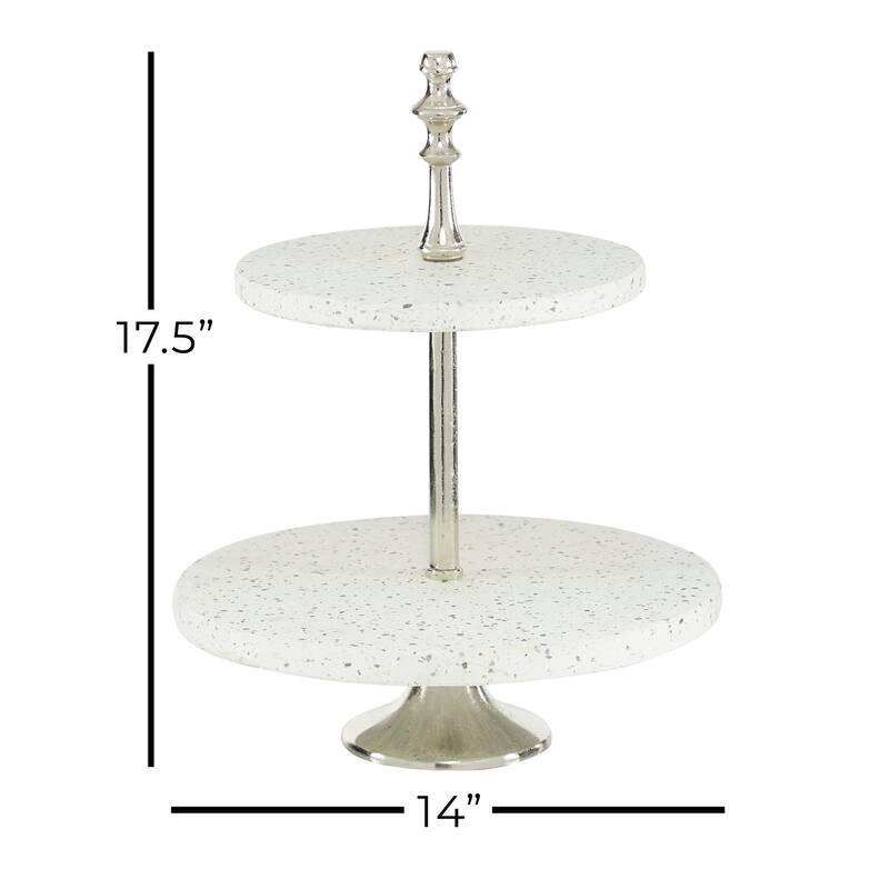White Stoneware Glam Tiered Server 17 x 14 x 14 - 14 x 14 x 17Round
