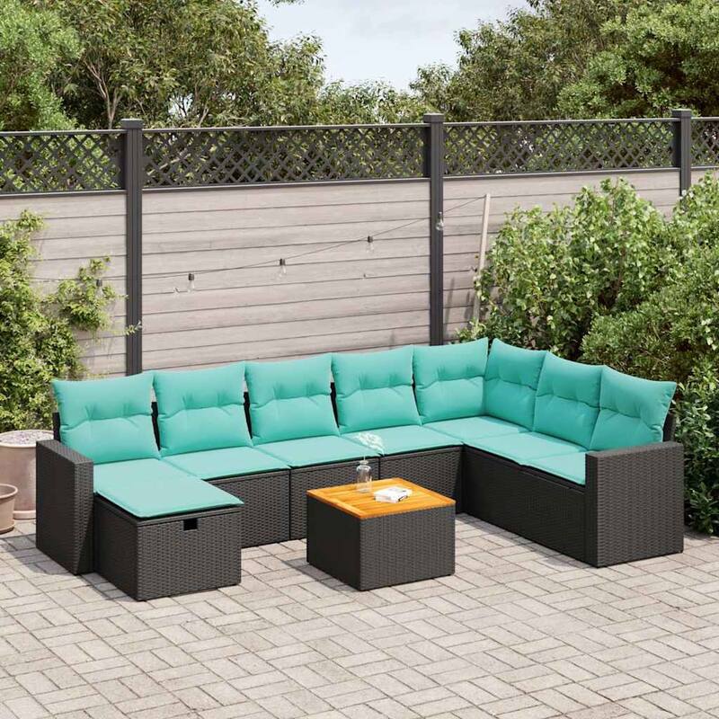 vidaXL Patio Sofa Set with Cushions Outdoor Furniture 9 Piece Poly Rattan - 21.7 x 24.4 x 27.2