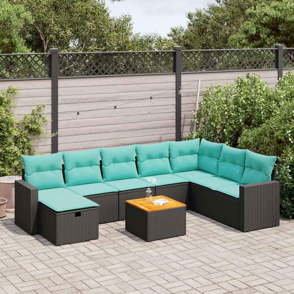 vidaXL Patio Sofa Set with Cushions Outdoor Furniture 9 Piece Poly Rattan - 21.7 x 24.4 x 27.2