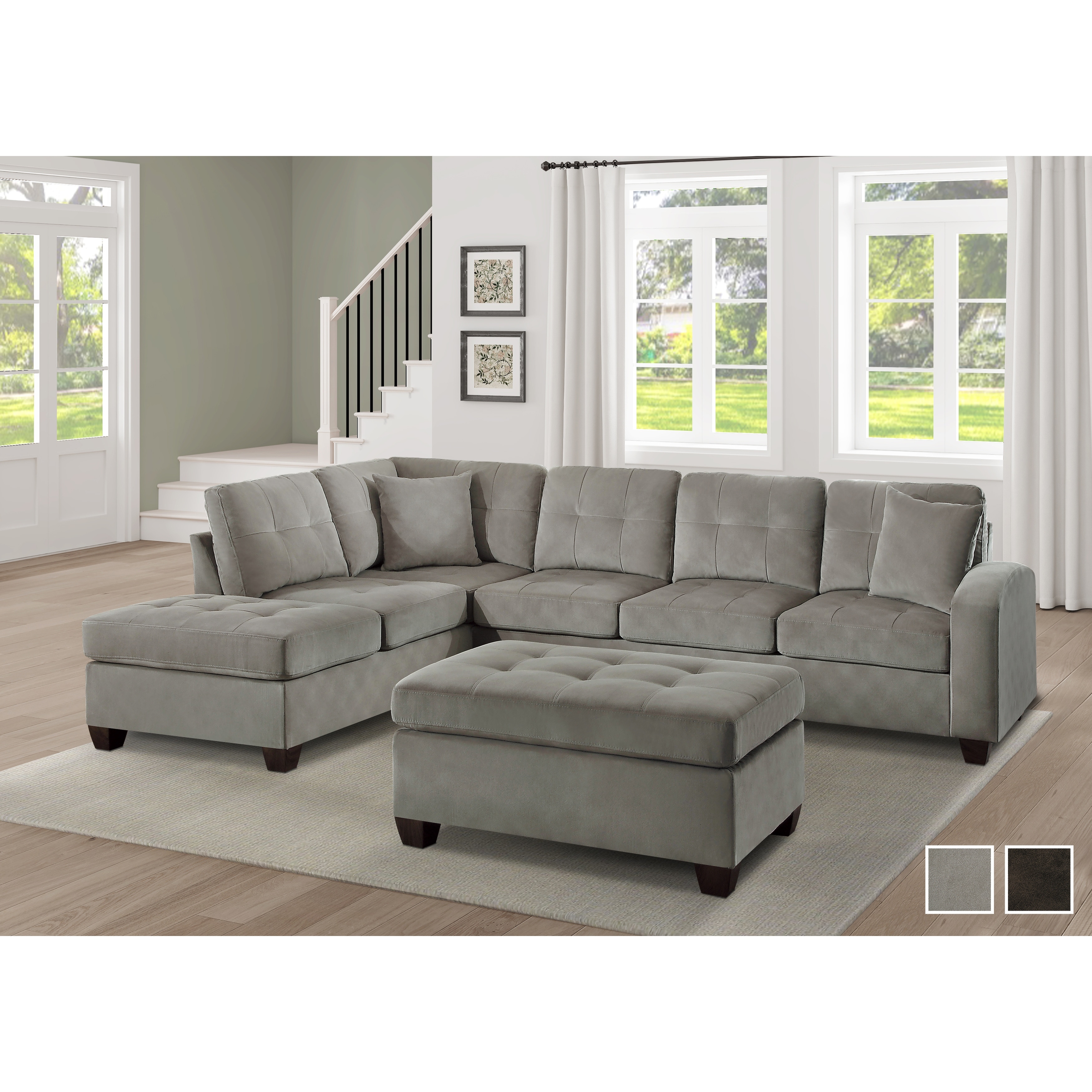 Reversible sofa and shop chaise with ottoman