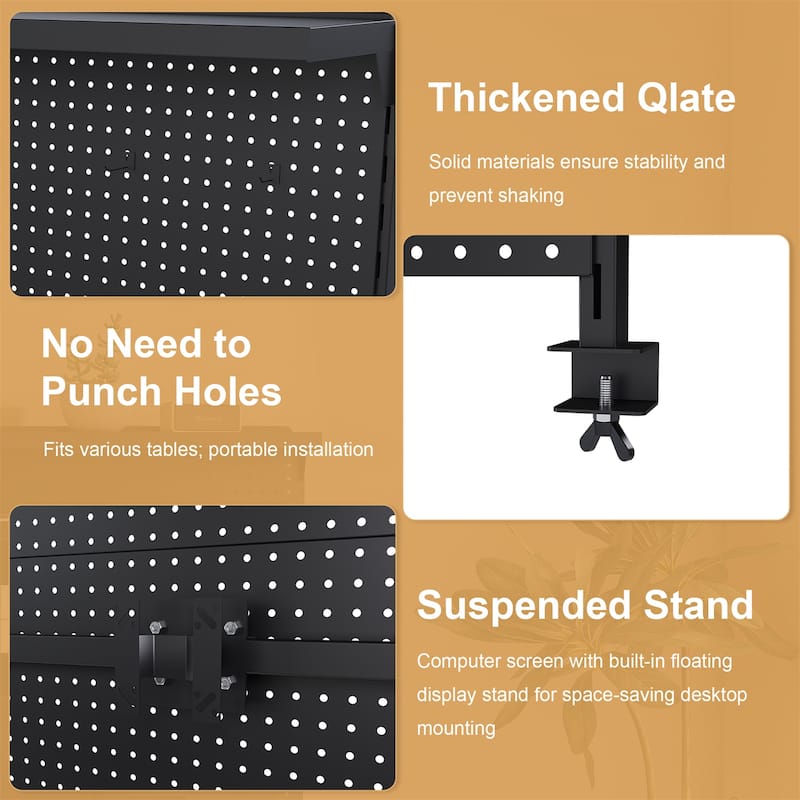 Metal Pegboard Desk Organizer with Dual Monitor Stand, 3 Accessories