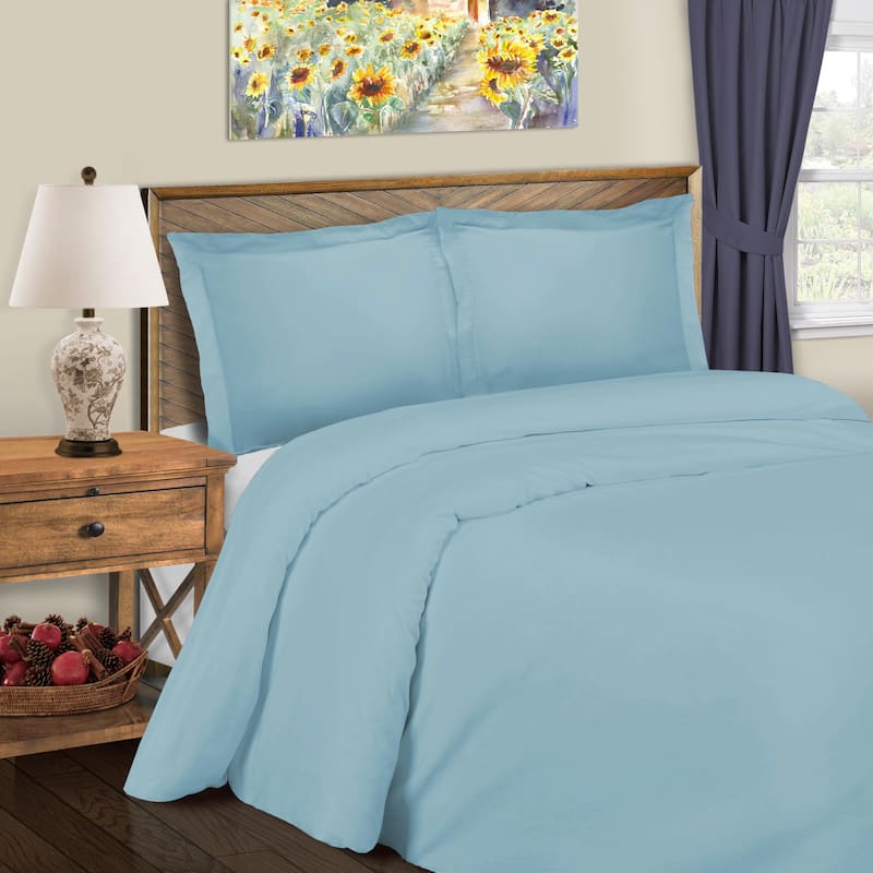 Superior 600 Thread Count Cotton Blend Duvet Cover Set - Light Blue - Twin