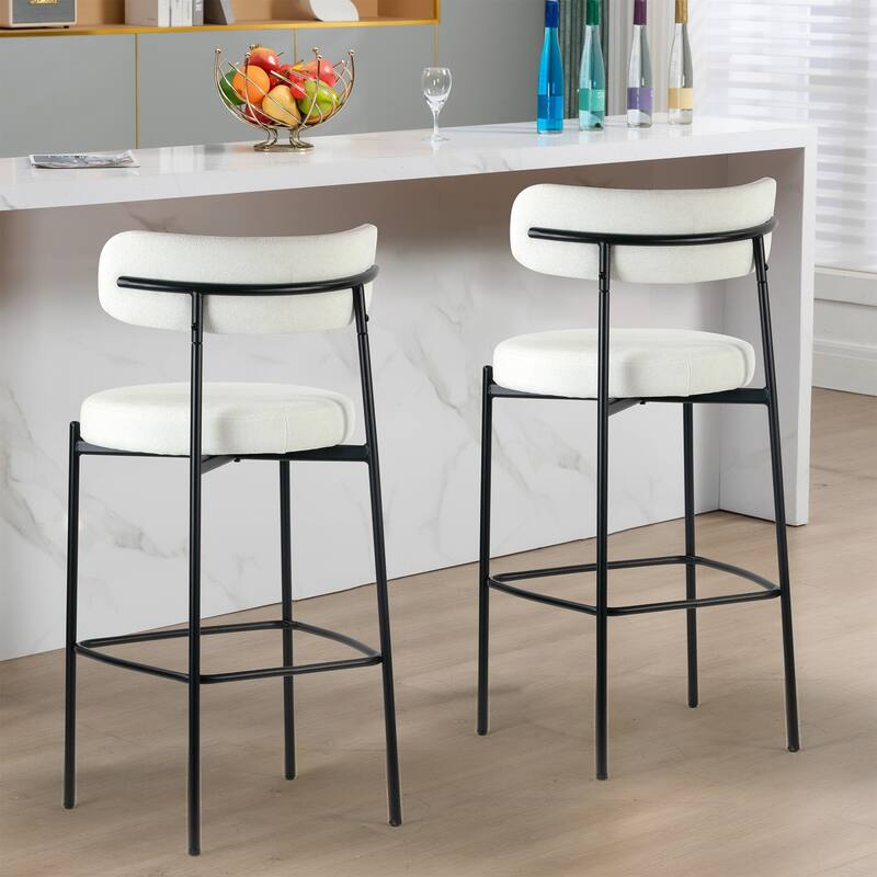 Set of 2 Awen White Boucle Counter Stool with Black Legs