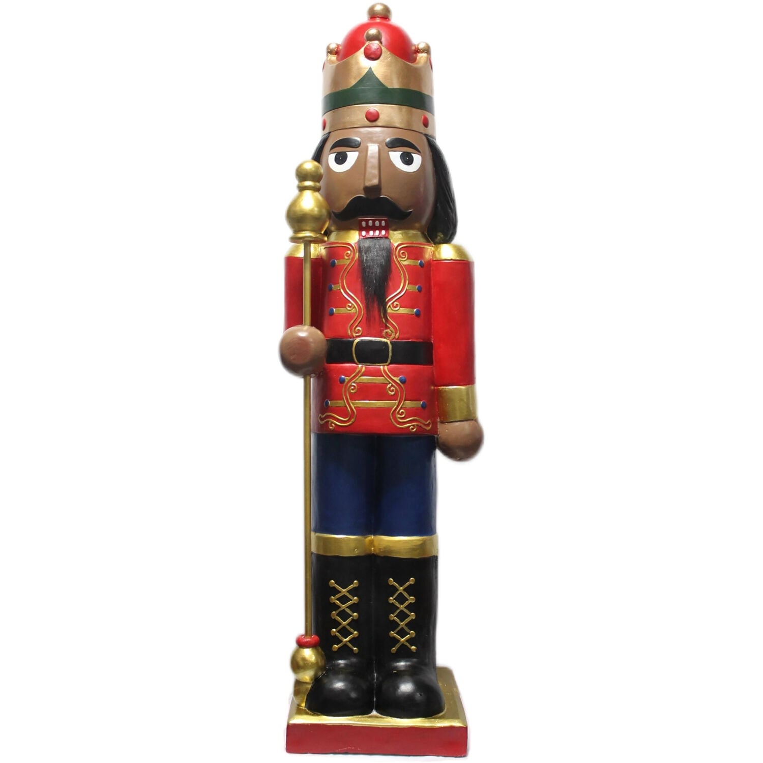Fraser Hill Farm 48-In. African American Nutcracker Holding Staff MGO Figurine, Red/Blue