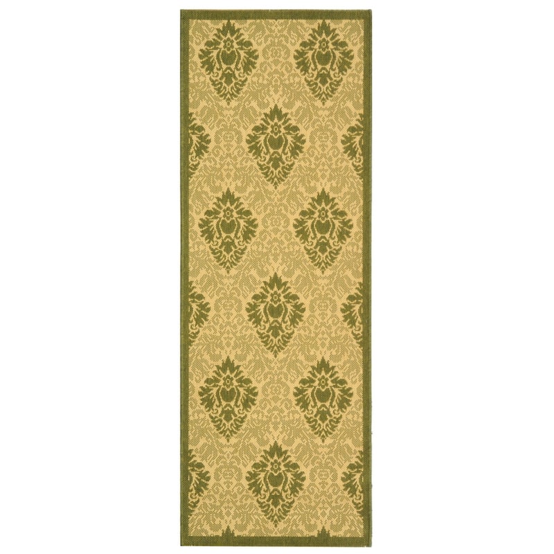 SAFAVIEH Courtyard Willene Boho Indoor/ Outdoor Waterproof Patio Backyard Rug - 2'3" x 6'7" Runner - Natural/Olive