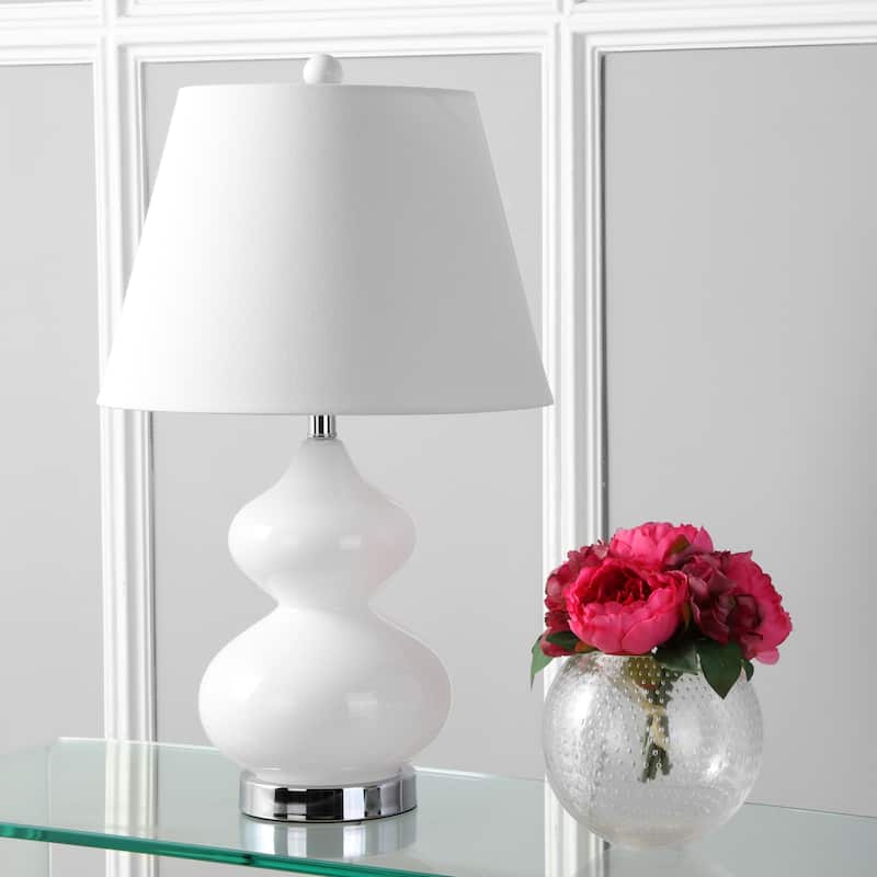 SAFAVIEH Lighting Kimberely 24-inch Double Gourd Glass White Table Lamp (Set of 2) - 14"x14"x24" - 14Wx14Dx24H