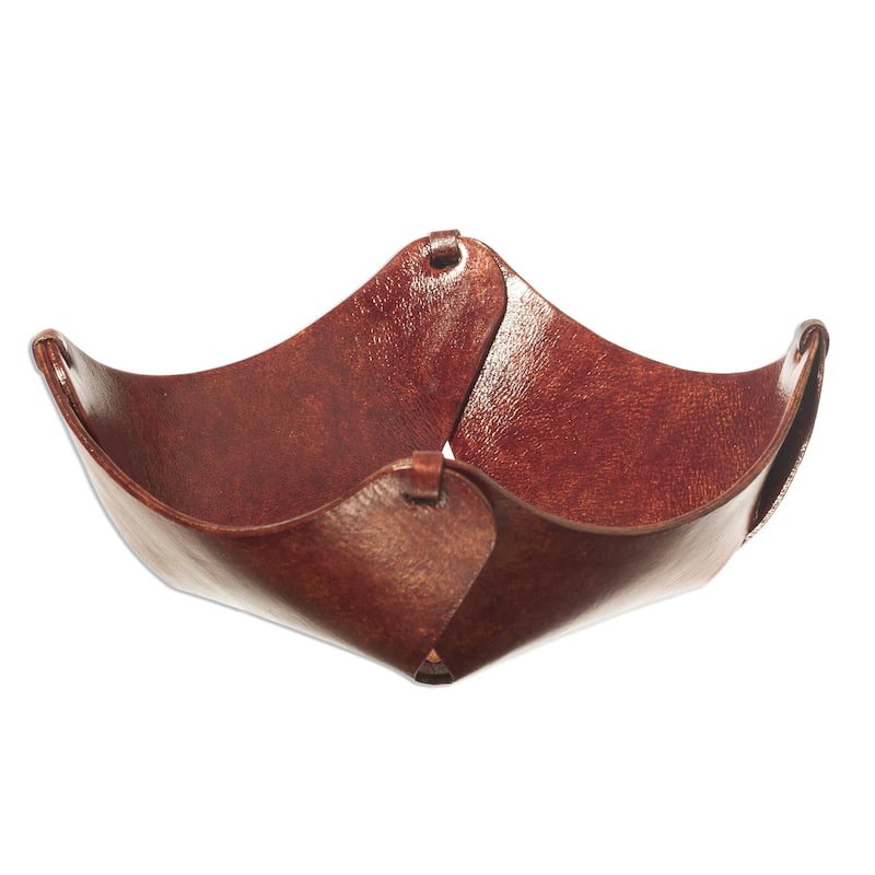 Novica Handmade Gothic Star Leather Catchall - Brown