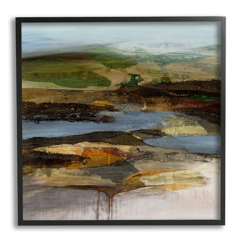 Stupell Abstract Canyon Lake Landscape Dark Tone Modern Painting Framed Wall Art - Blue
