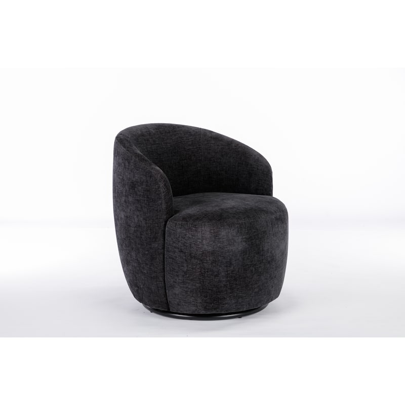 Chenille Upholstered Swivel Barrel Chair, Round Single Leisure Sofa Chair, Club Chair with Backrest & Metal Base
