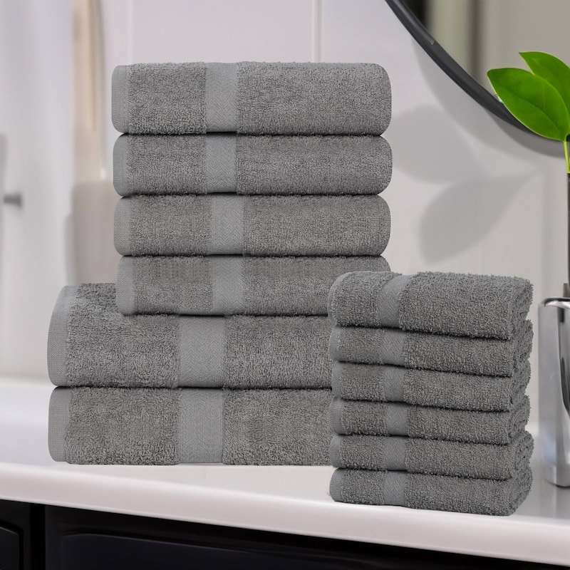 Superior Franklin Cotton Lightweight 12-Piece Assorted Towel Set - Charcoal