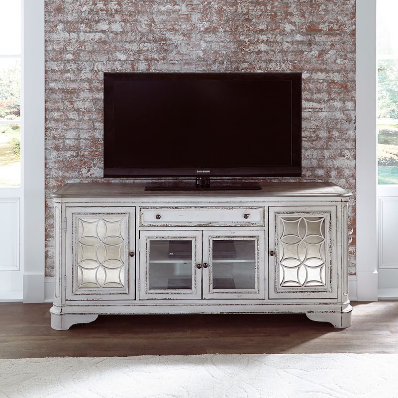 Magnolia Manor Mirrored Entertainment TV Stand - 2 Finishes - Antique White