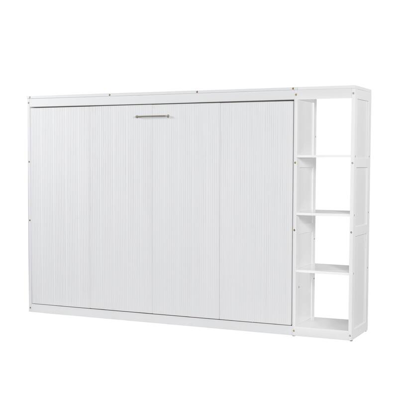 Full Size Murphy Bed Cabinet with Bookshelf, Space-Saving Foldable Wood Wall Bed Frame w/Hidden Bed Foundation & Slats Support